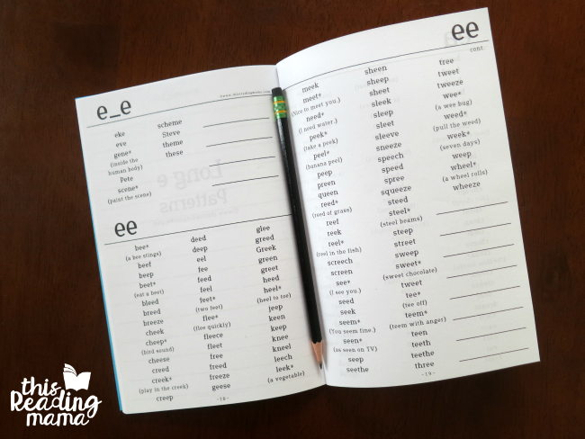 vowel spelling dictionary - blanks are included with each vowel pattern