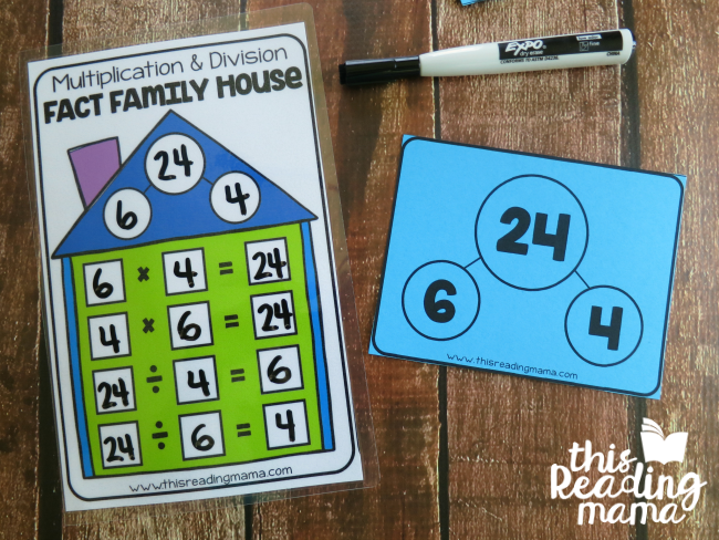 write the multiplication and division fact family number sentences