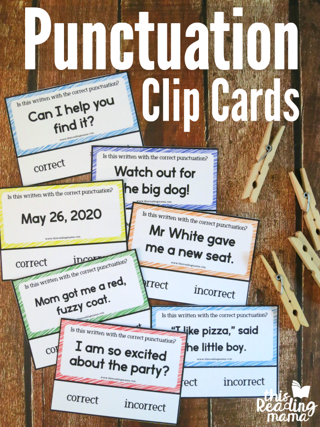 Punctuation Clip Cards - free - This Reading Mama