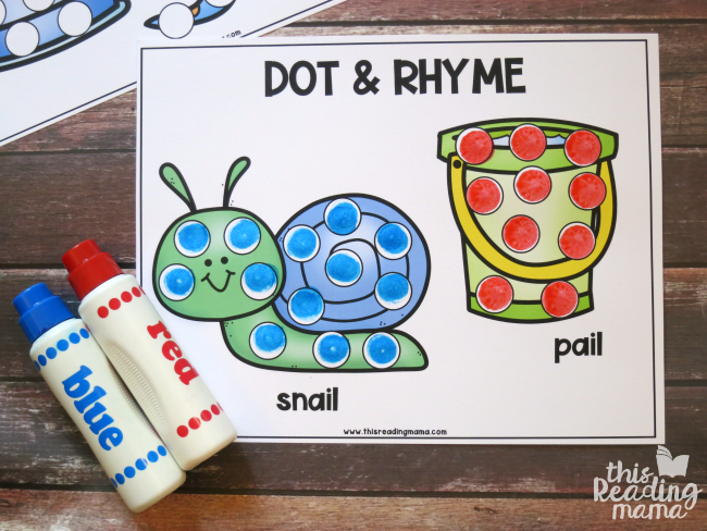 rhyming dot pages - snail and pail example