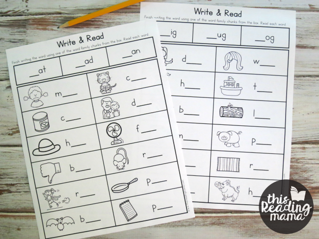 word family words write and read no prep worksheets
