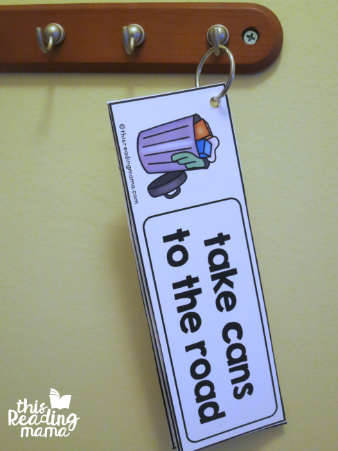 hang the visual chore cards on a hook