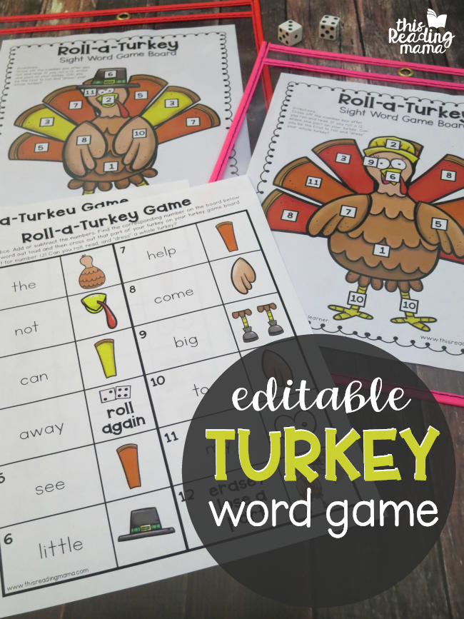 Editable Turkey Word Game - This Reading Mama