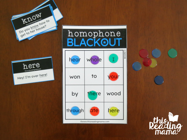homophone blackout games - cover your board