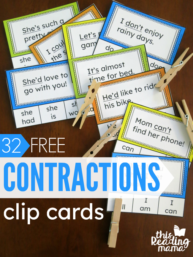 32 FREE Contractions Clip Cards - This Reading Mama