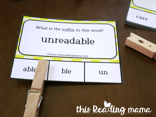 Affixes Clip Cards - suffix able example