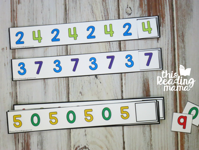 use number cards provided to complete number pattern cards