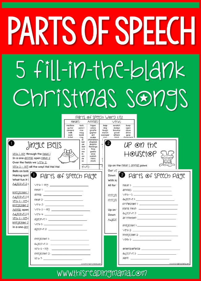 Parts of Speech - 5 Christmas Songs Mad Libs - This Reading Mama