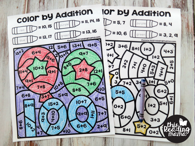 8 color by addition pages for your 100th day of school