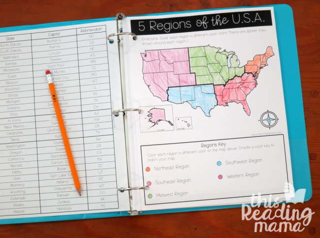 5 Regions of the US Coloring Page