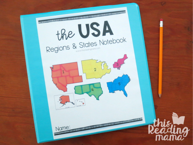 Regions and States of the USA cover for 3-ring binder