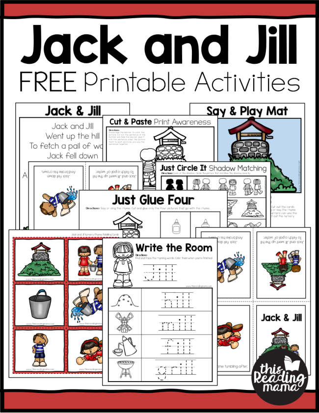 Printable Jack and Jill Nursery Rhyme Activities - free from This Reading Mama