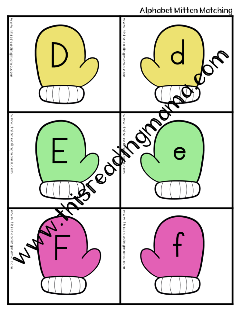 Mitten Matching Printable Pack - uppercase and lowercase letters
