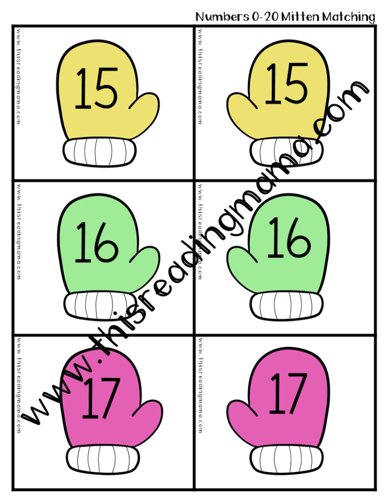 Mitten Matching Printable Pack - numbers 0-20