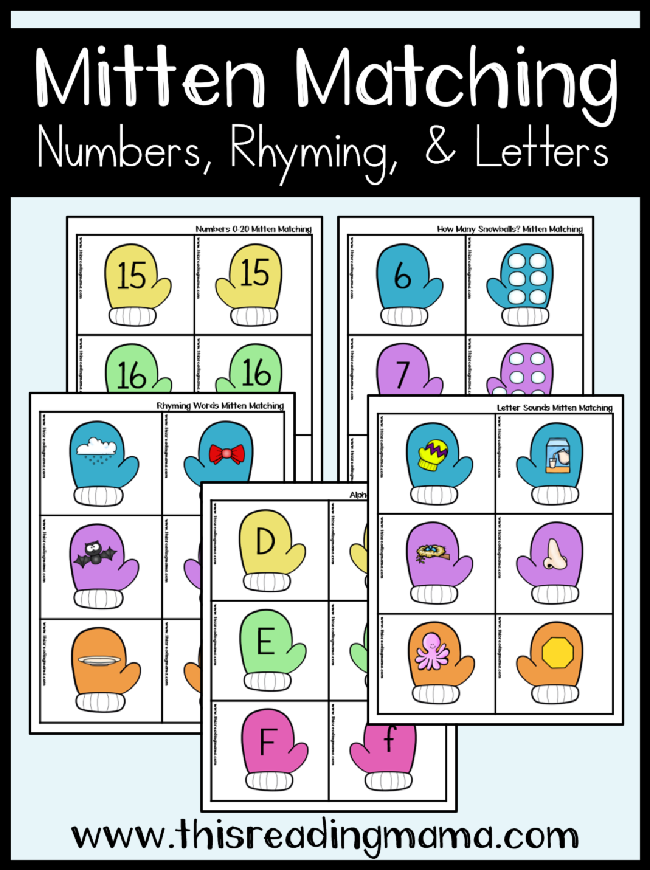 Mitten Matching Printable Pack - for early literacy and math skills - This Reading Mama