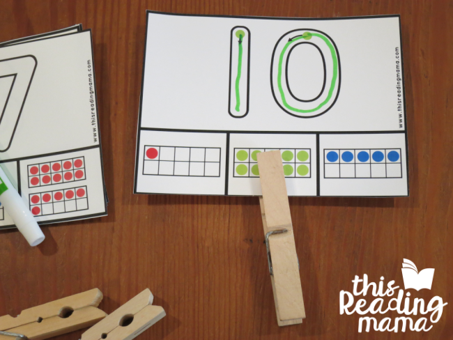 Ten Frame Clip Cards - trace then numbers then clip the cards