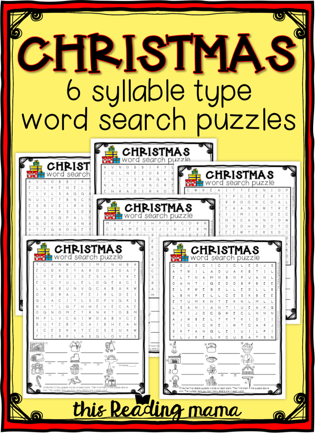 Christmas Word Search Puzzles by 6 Syllable Types - This Reading Mama
