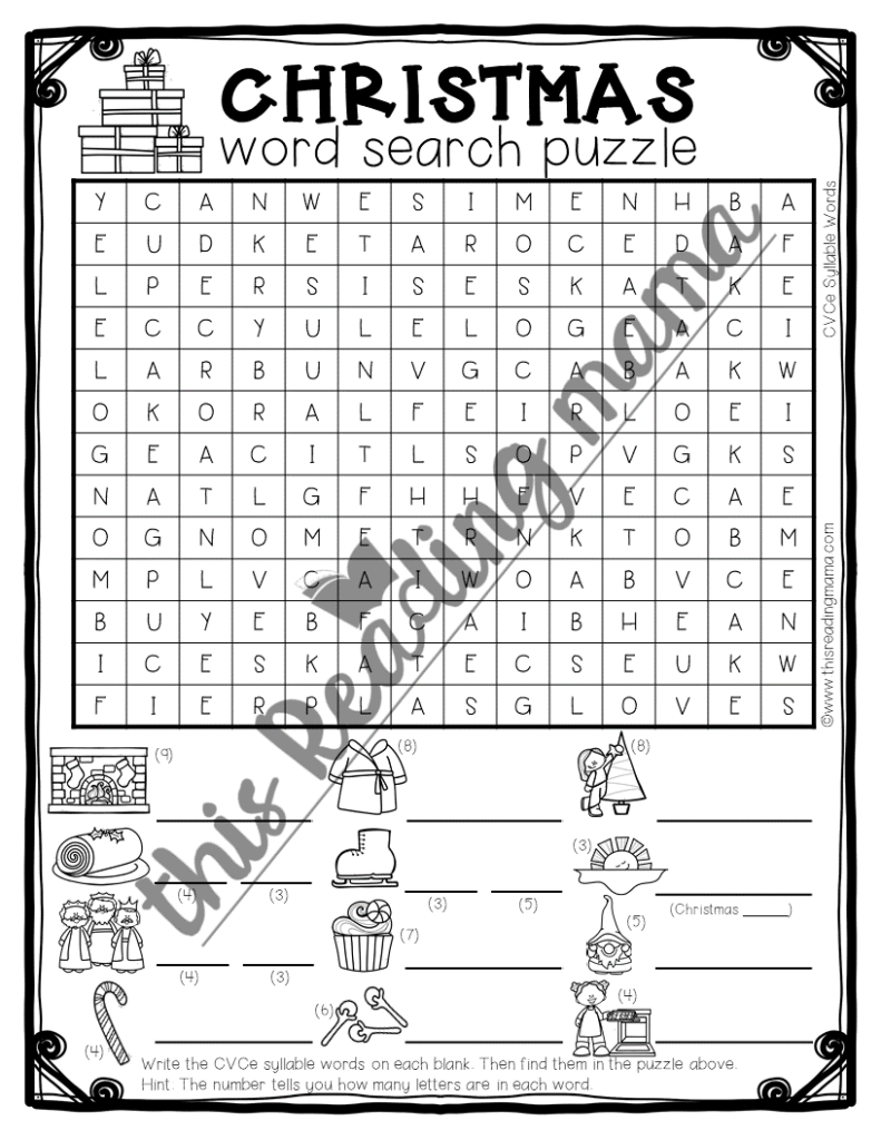 Christmas Word Search Puzzles Example for CVCe Words - This Reading Mama