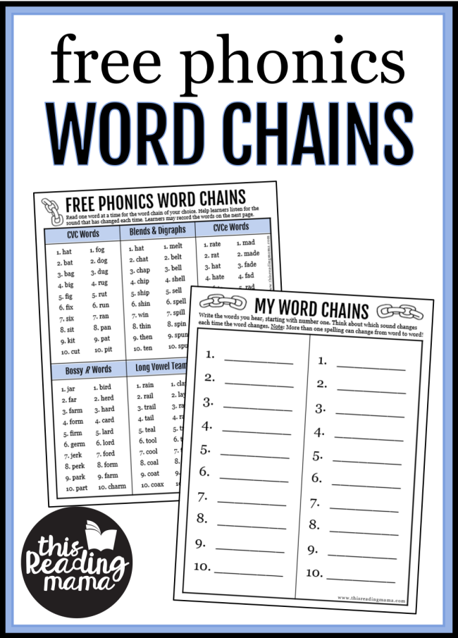Free Phonics Word Chains - This Reading Mama